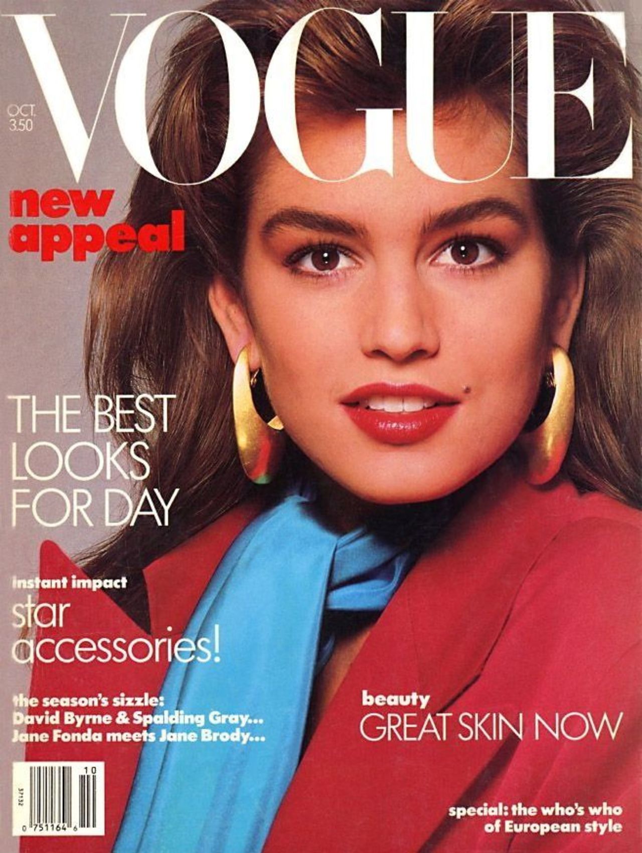 Vogue cover featuring Cindy Crawford, shot by Richard Avedon (1986)