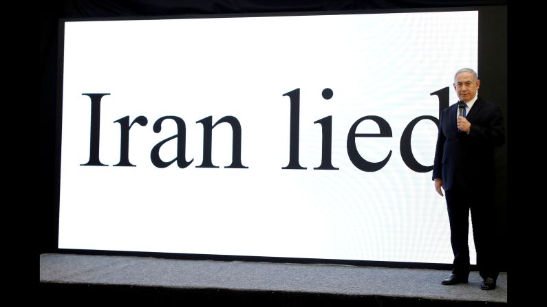 Netanyahu, giving a speech at the Ministry of Defense in April 2018, accused Iran of "brazenly lying" over its nuclear ambitions. <a href="index.php?page=&url=https%3A%2F%2Fwww.cnn.com%2F2018%2F04%2F30%2Fmiddleeast%2Fnetanyahu-iran-nuclear-program%2Findex.html" target="_blank">He said Israel had uncovered files that prove his allegation</a> and that the Islamic republic is keeping an "atomic archive" at a secret compound. Iranian Deputy Foreign Minister Abbas Araghchi called Netanyahu's comments "childish" and "laughable."