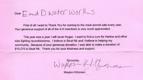 Waylon Klitzman's thank you note to Dan Drozdowicz.  