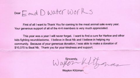 Waylon Klitzman's thank you note to Dan Drozdowicz.