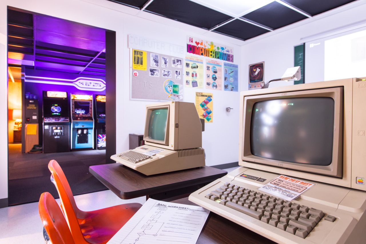 The classroom set up will be familiar to those who grew up in the 1980s.