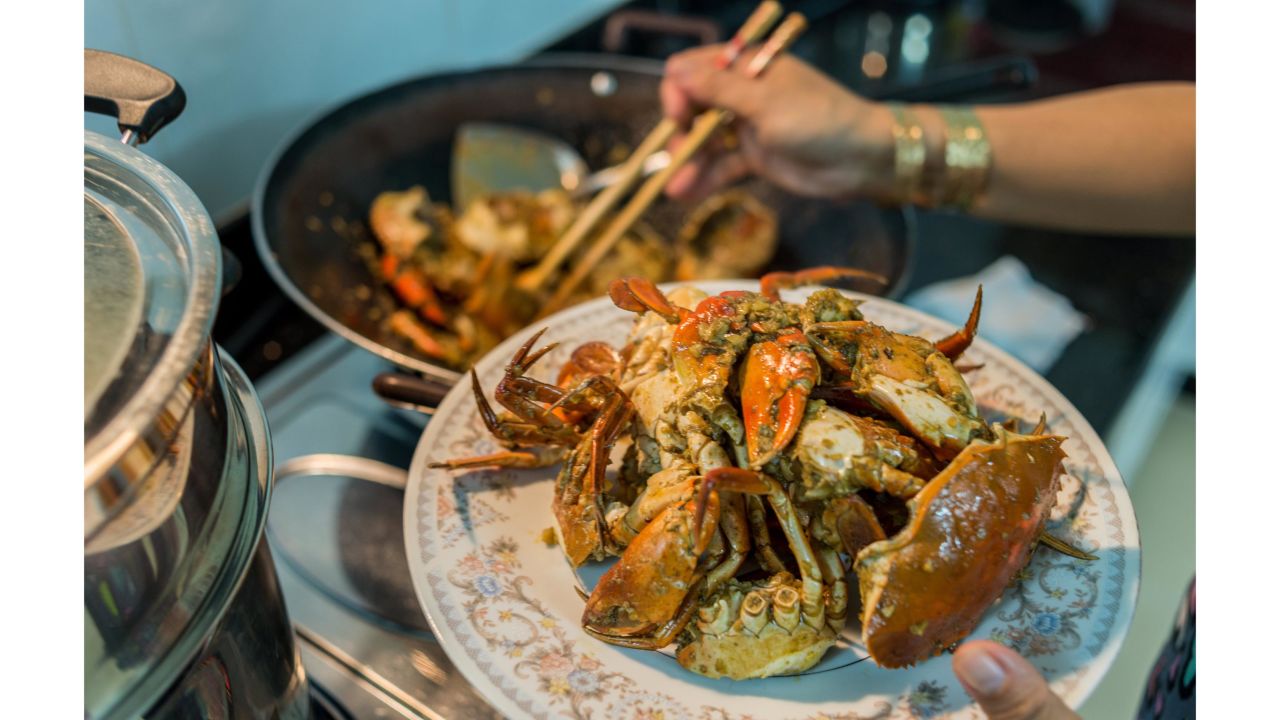<strong>17. Chilli crab in Singapore. </strong>Once cooked simply with canned tomato and chilli sauces, chilli crab has gotten fancier in some places and is served all over Singapore.
