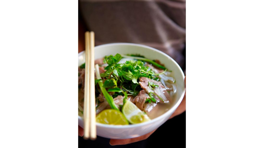 <strong>20. Pho on the Hau River, Vietnam. </strong>For this soup, hot beef broth is combined with noodles, onions, Thai basil and bean sprouts, among other ingredients. 