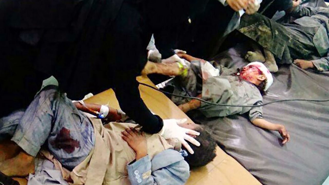 Other stills from the Houthi-run Al-Masirah TV footage showed wounded Yemeni children lying on beds receiving treatment following the alleged Saudi-led airstrike Thursday.