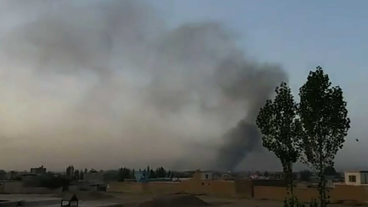 Smoke rises into the air during the Taliban assault on Ghazni Friday. 
