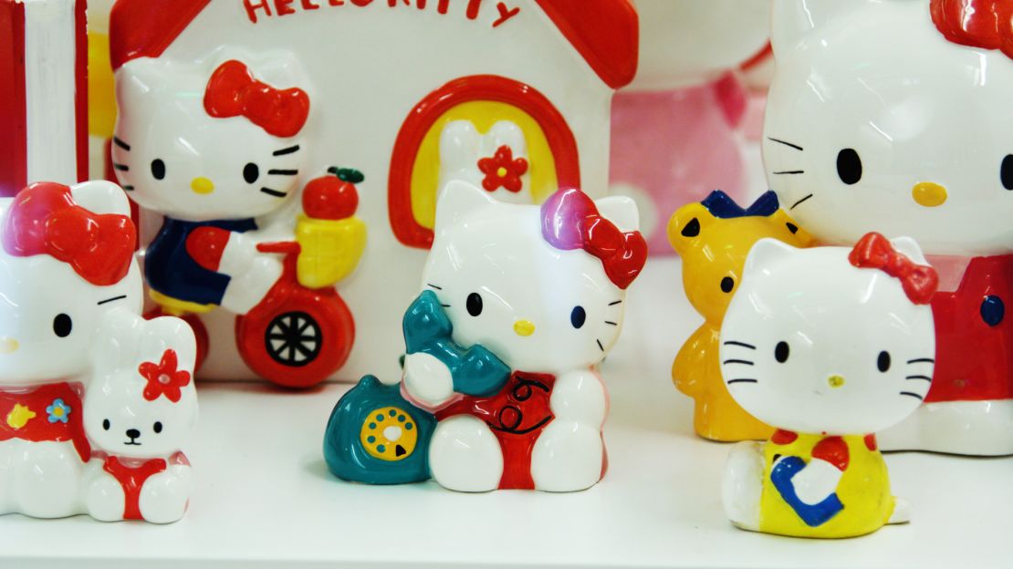 A roundup of Hello Kitty products through the years, on display at Sanrio HQ.