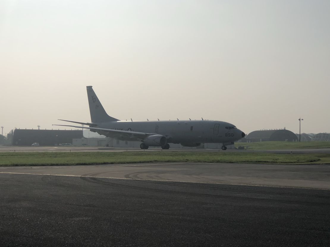 The US Navy's P8-A Poseidon plane which carried a CNN crew from Okinawa, Japan, over the South China Sea on August 10.