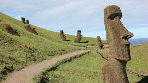Moai are spread across the landscape of Easter Island. 