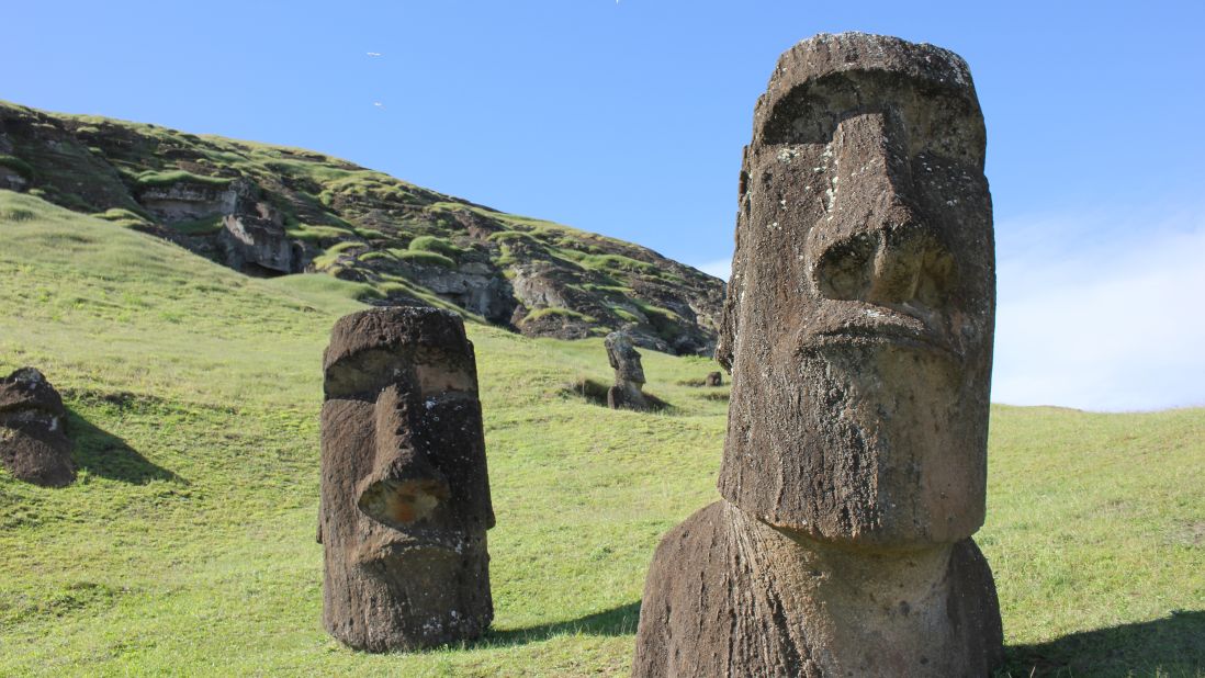 The famed Easter Island statues, called moai, were originally full-body figures that have been partially covered over the passage of time. They represent important Rapa Nui ancestors and were carved after a population was established on the island 900 years ago.