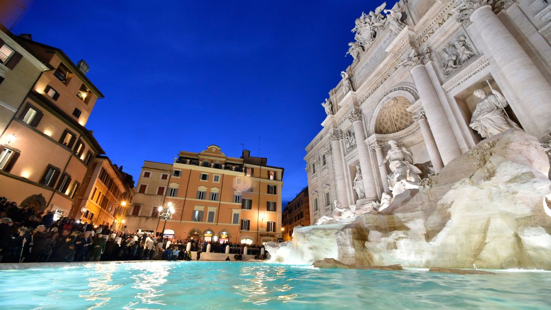 The fountain is busy night and day.