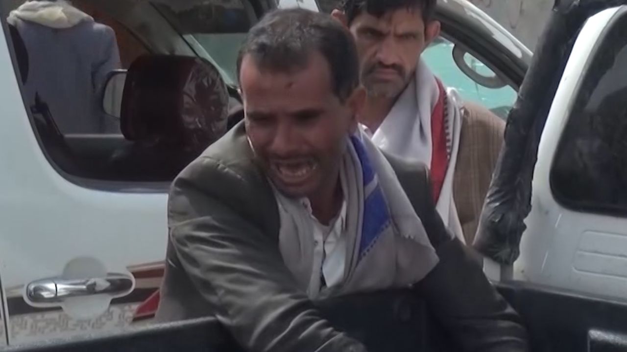The emotional aftermath of the Saudi-led coalition airstrike in Yemen has emerged in Houthi videos.