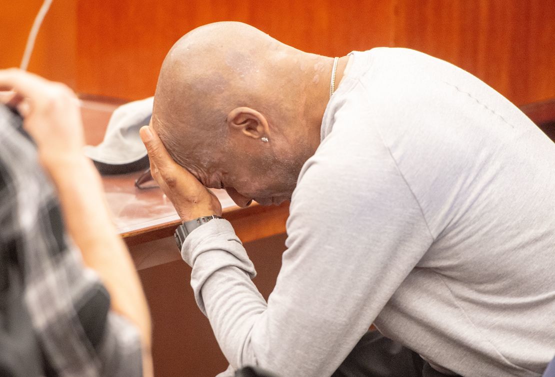 Dewayne Johnson reacts after hearing the verdict in a California superior court.
