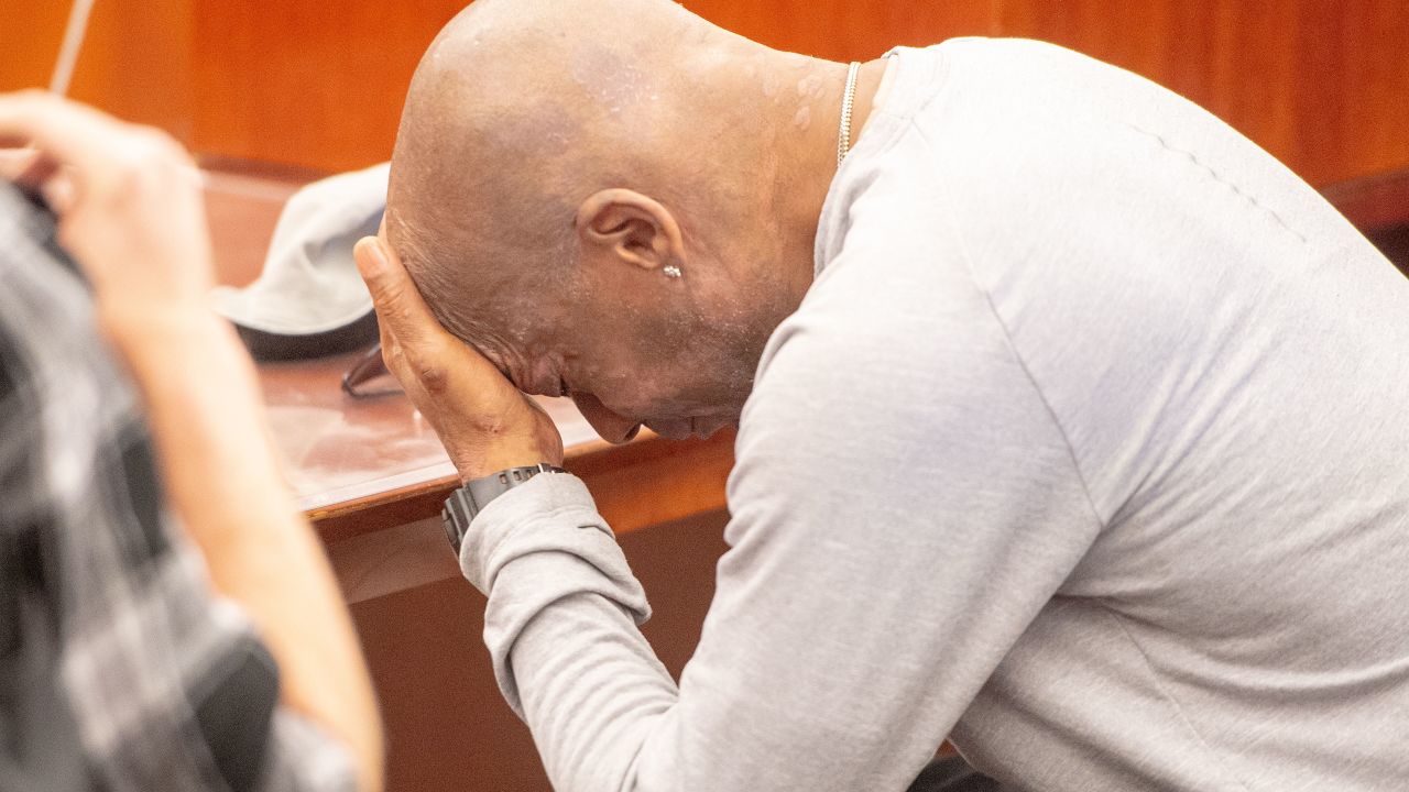 Dewayne Johnson reacts after hearing the verdict in a California superior court. 