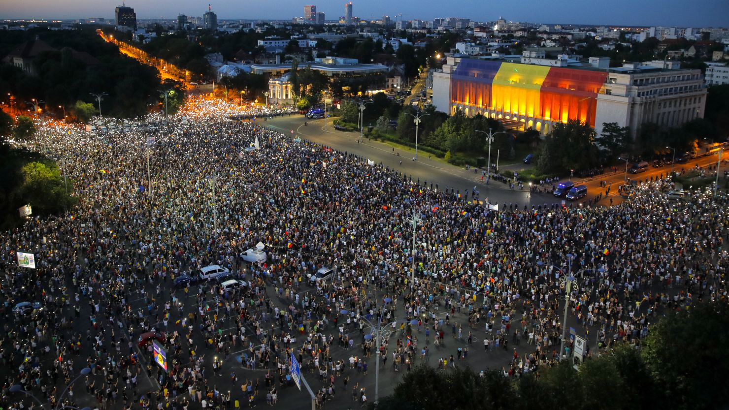 Romanians gathered in Bucharest Saturday night for a second day of protests.