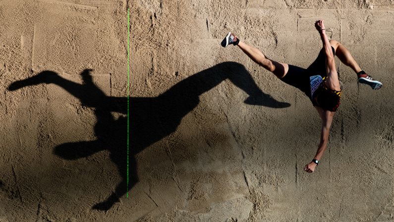 Belgian long jumper Corentin Campener competes at the European Championships on Monday, August 6. 