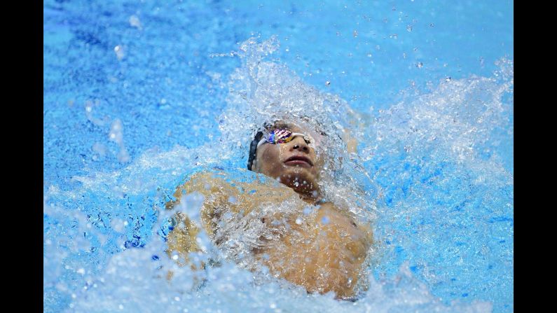 Japan's Ryosuke Irie swims the 100-meter backstroke at the Pan Pacific Swimming Championships in Tokyo on Friday, August 10. He finished with the silver medal. 