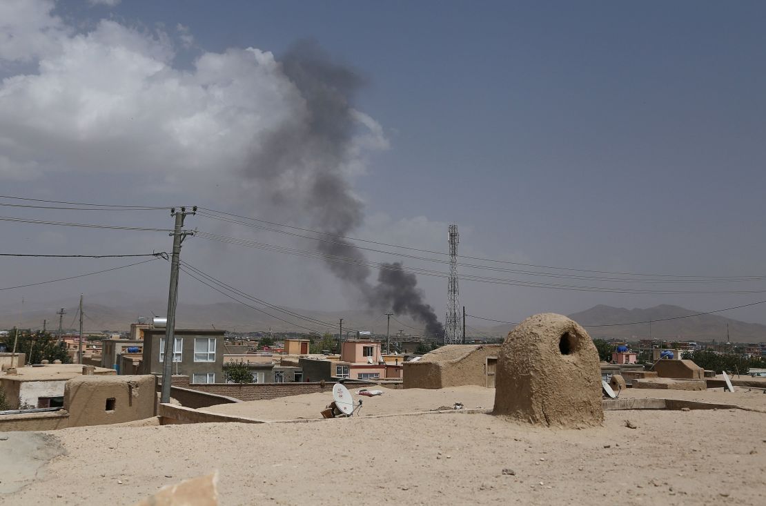 Smoke rises into the air after Taliban militants launched an attack on the Afghan provincial capital of Ghazni.