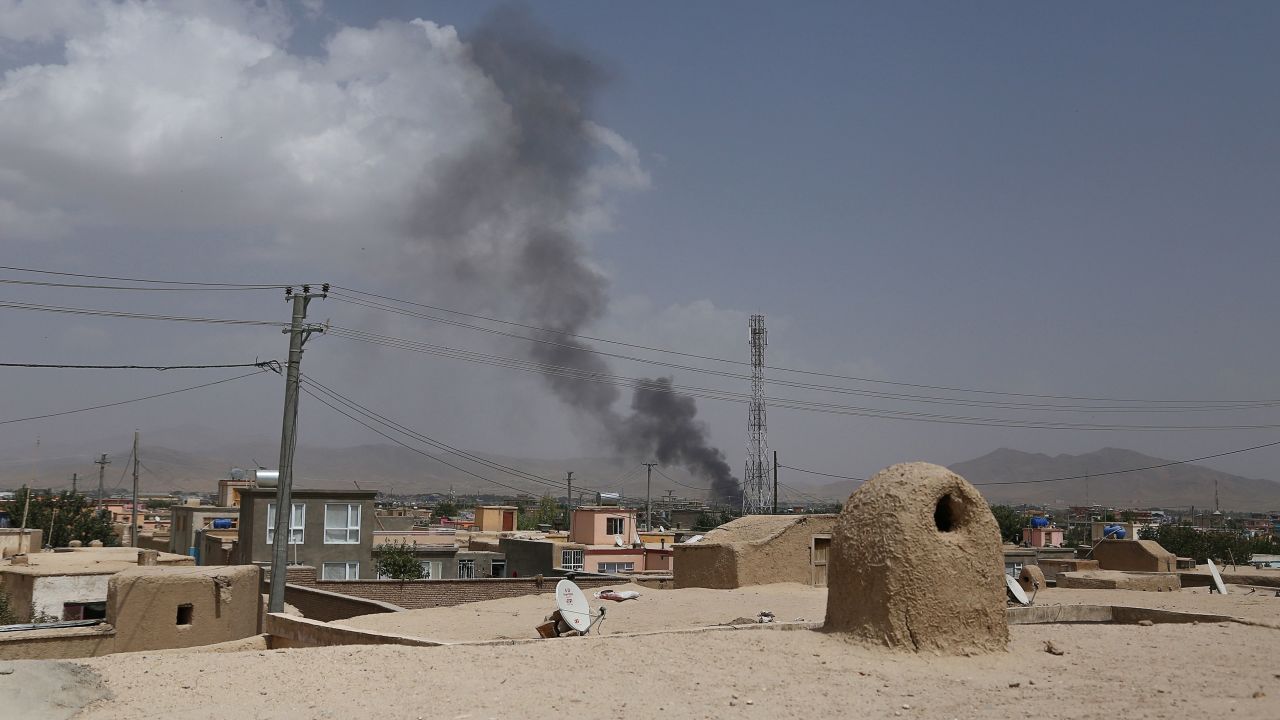Smoke rises into the air after Taliban militants launched an attack on the Afghan provincial capital of Ghazni.