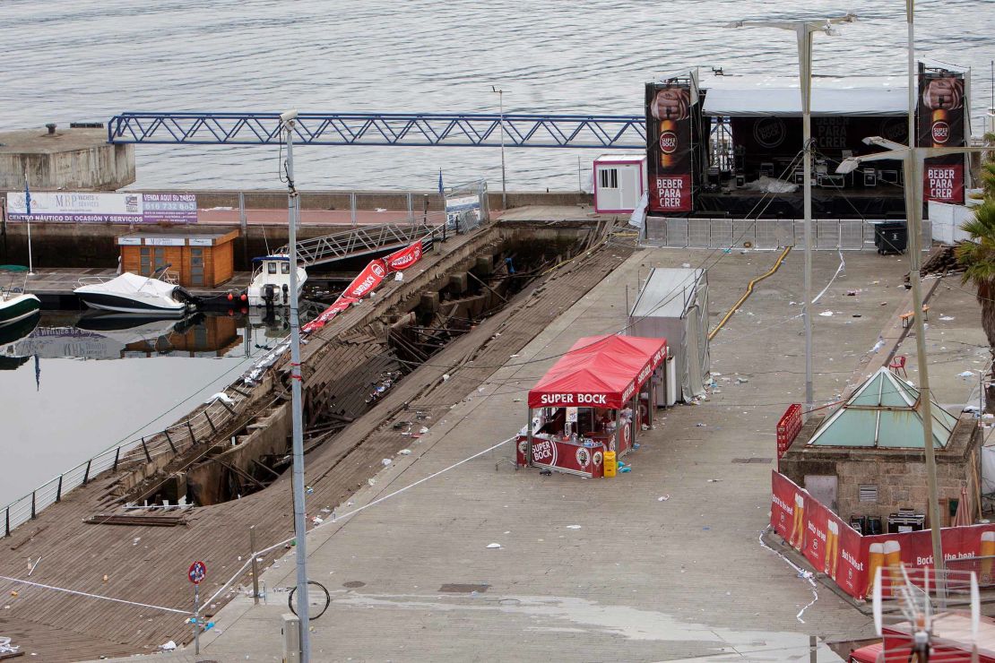 It is currently unclear why the platform, seen on the left, collapsed during the concert Sunday night.