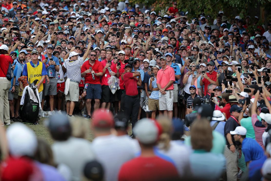 Big crowds gather at Bellerive during Tiger Woods' final round of the US PGA Championship. 