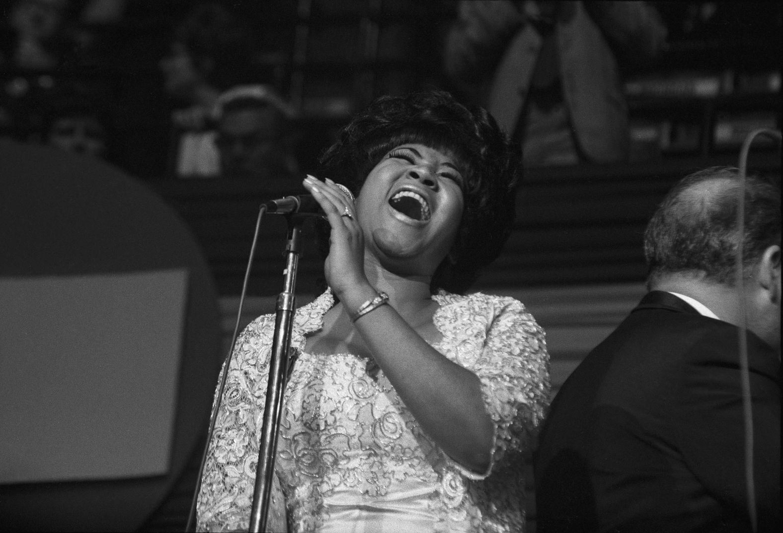 Aretha Franklin performs at the Democratic National Convention in Chicago on August 26, 1968.  