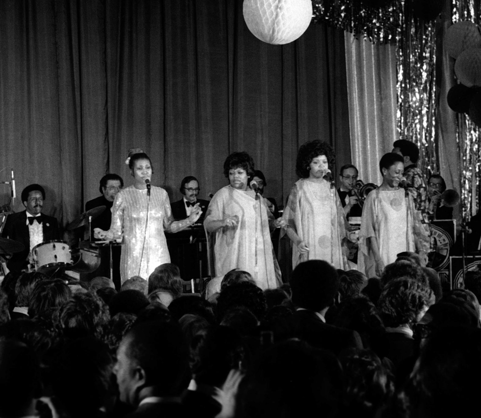 Franklin, far left, performs at Jimmy Carter's Presidential Inaugural Gala on January 20, 1977, in Washington, D.C.