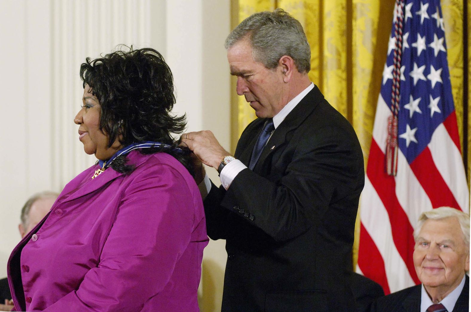 Former President George W. Bush presented Franklin with the Presidential Medal of Freedom, the nation's highest civilian honor, in 2005. The medal is awarded to those who have made contributions to national security, world peace or culture. 