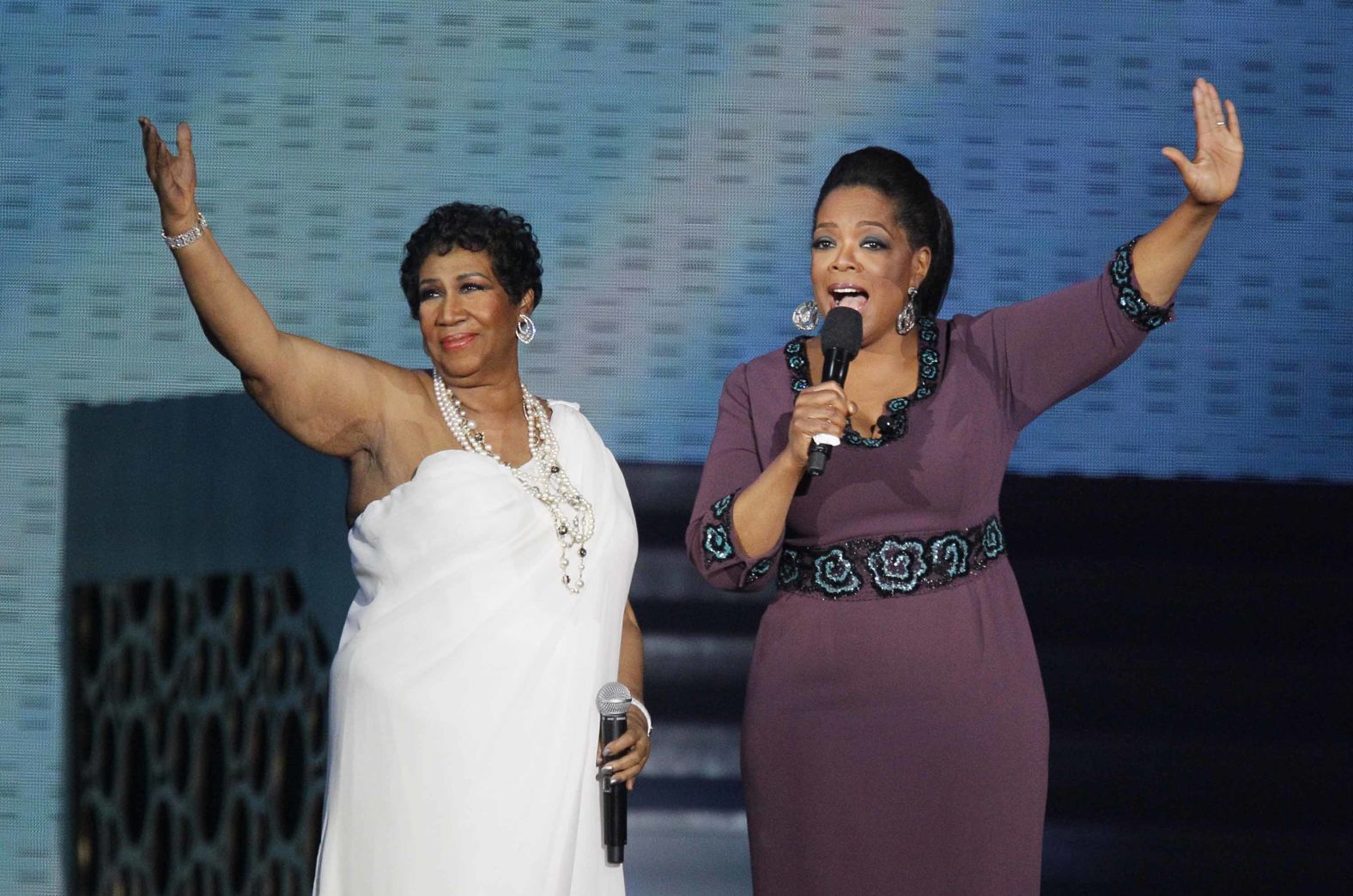 Franklin and Oprah Winfrey during a star-studded taping of "Surprise Oprah! A Farewell Spectacular," in Chicago in 2011.
