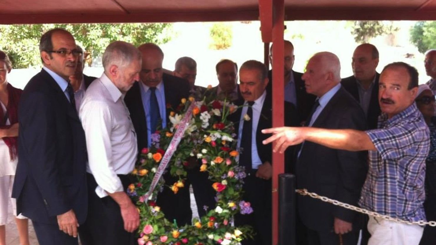 UK Labour Party Leader Jeremy Corbyn takes part in a wreath-laying ceremony at a cemetery in Tunisia, where members of Black September are buried.
