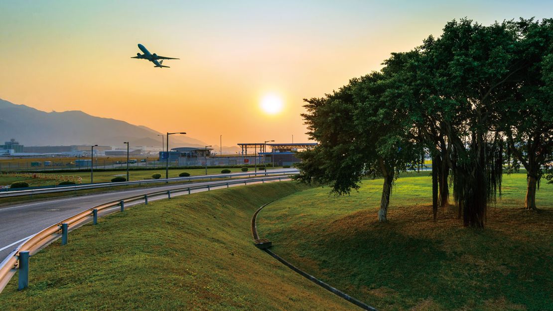 Hong Kong International Airport, pictured, to Taipei Taoyuan Airport was the busiest international route.