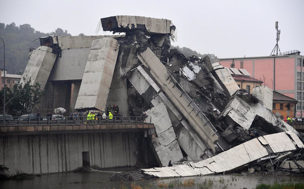 A large section of the bridge lay where it collapsed during a storm.