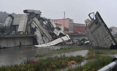 Concrete slabs crumpled on top of each other when the section of the bridge collapsed.