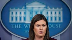 White House Press Secretary Sarah Sanders speaks during a briefing in the Brady Briefing Room of the White House on date} in Washington, DC. (Photo by MANDEL NGAN / AFP)        (Photo credit should read MANDEL NGAN/AFP/Getty Images)
