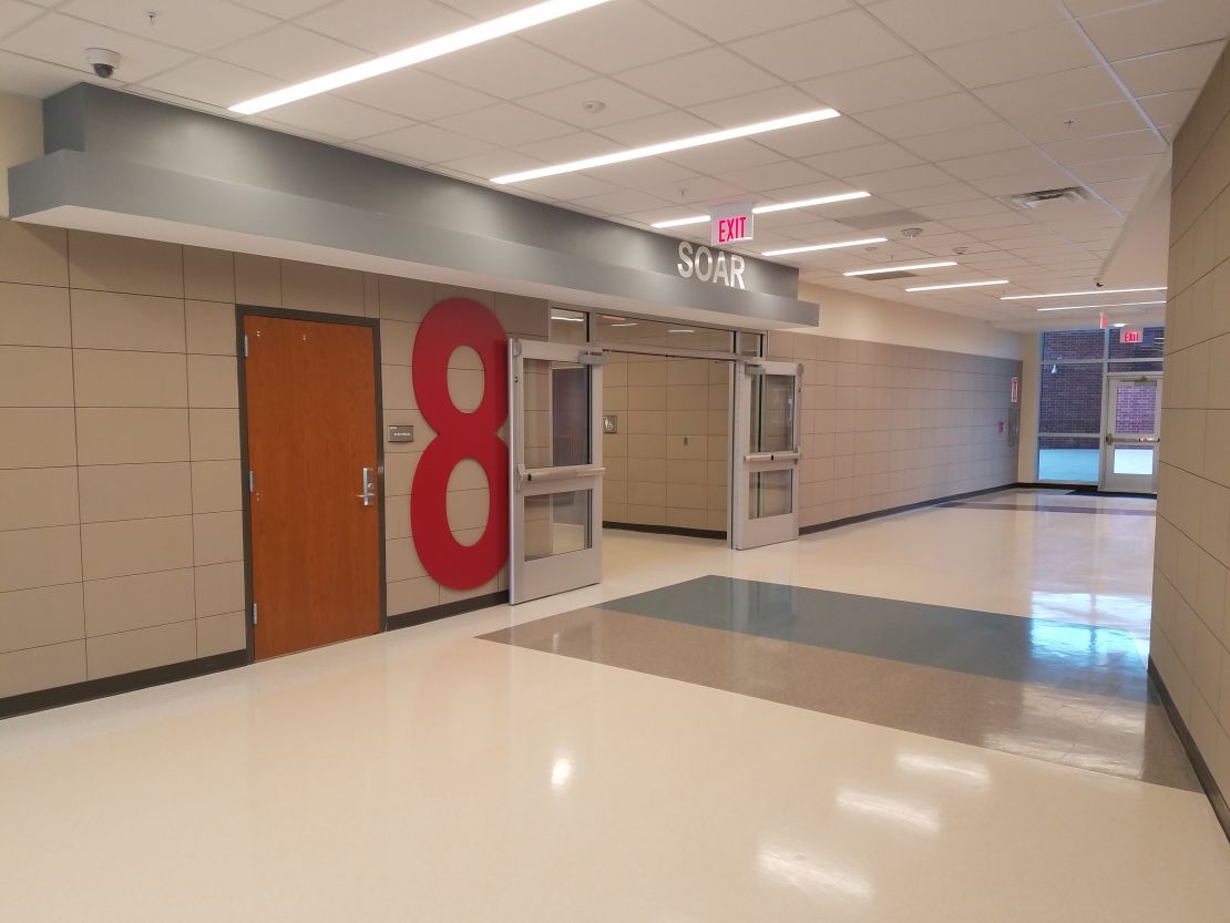 The doors that separate this wing of the school from the main building can be electronically closed in a lockdown situation.