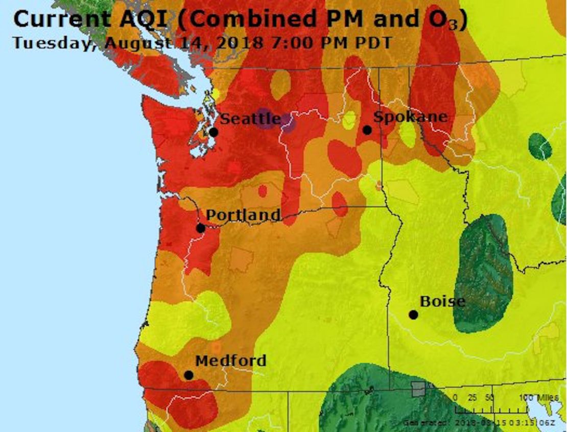 This was the air quality index on Tuesday, August 14, at 7 p.m. PT, according to AirNow.gov.