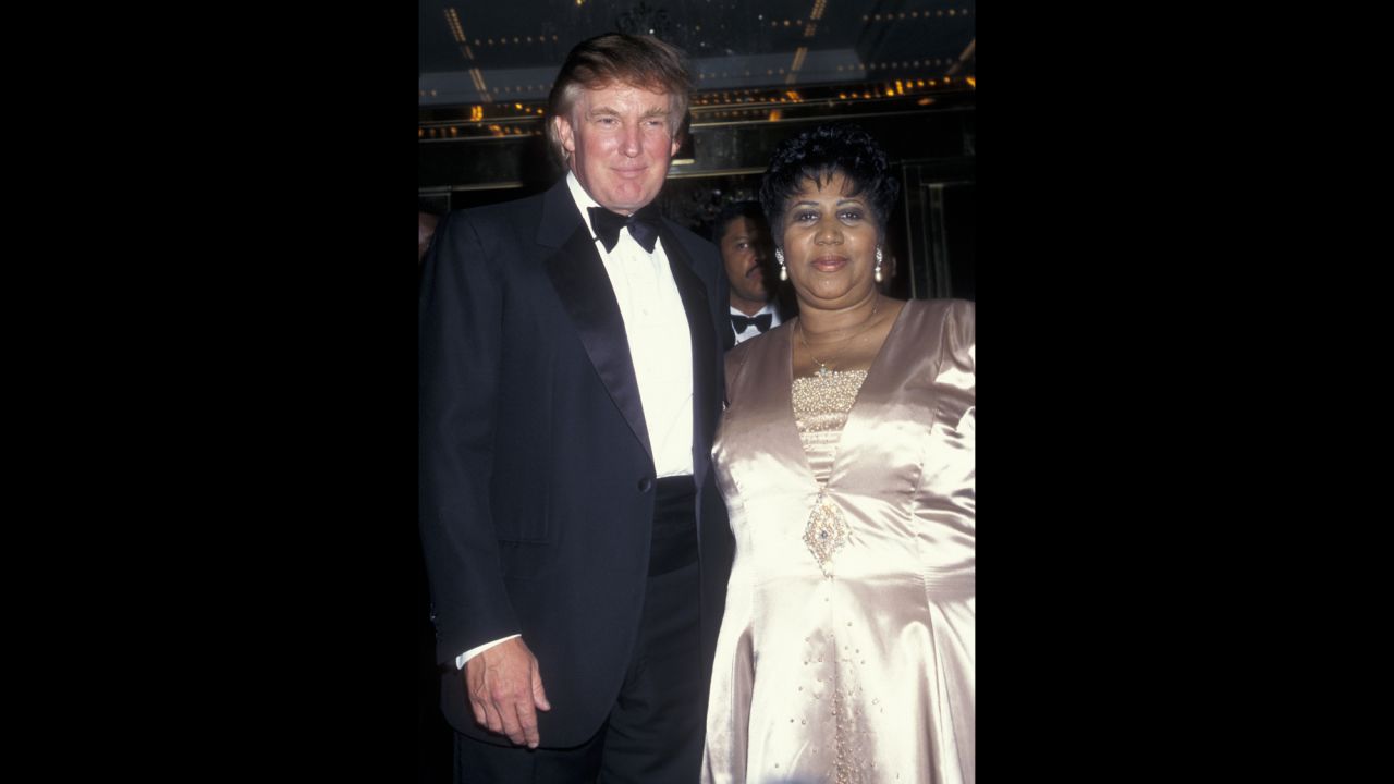Legendary singer Aretha Franklin and future president, Donald Trump, attend the grand opening of the Trump International Hotel and Tower on May 19, 1997 in New York City. 