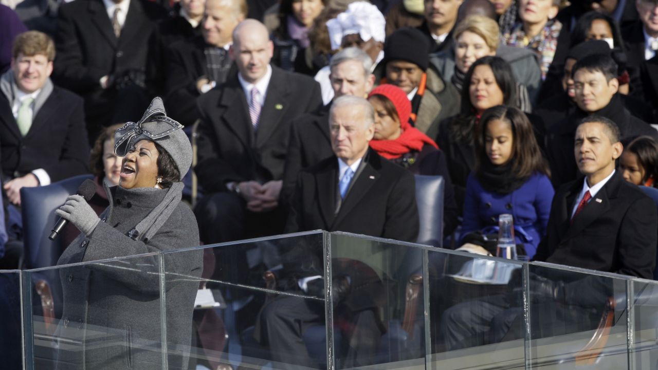 Franklin performs at the inauguration ceremony for President Barack Obama on January 20, 2009. 