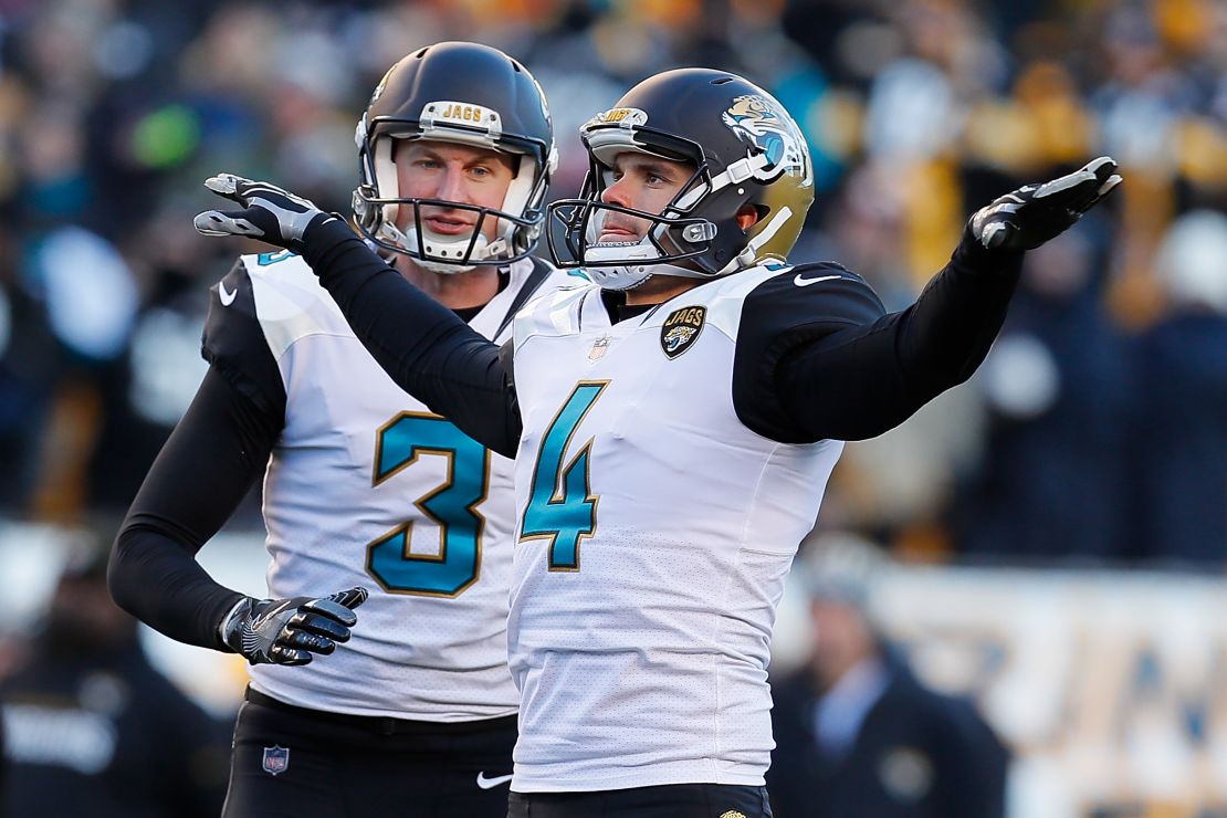 Lambo celebrated after kicking a crucial field goal against the Pittsburgh Steelers in the AFC Divisional Playoff game in January, 2918.