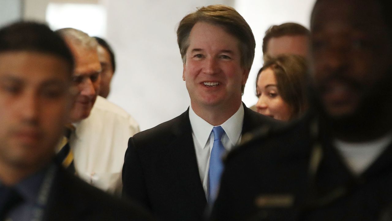 WASHINGTON, DC - AUGUST 15:  Supreme Court Justice nominee Judge Brett Kavanaugh walks to a meeting with Se. Joe Donnelly (R-IN) on August 15, 2018 in Washington, DC. Kavanaugh is meeting with members of the Senate after U.S. President Donald Trump nominated him to succeed retiring Supreme Court Associate Justice Anthony Kennedy.  (Photo by Mark Wilson/Getty Images)