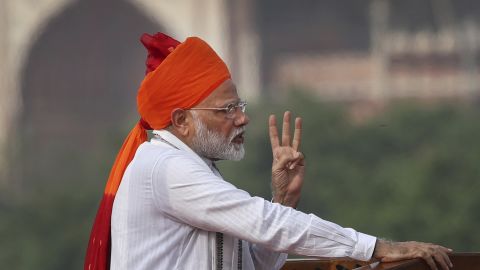Indian Prime Minister Narendra Modi addresses to the nation on the country's Independence Day from the ramparts of the historical Red Fort in New Delhi, India, Wednesday, Aug. 15, 2018.