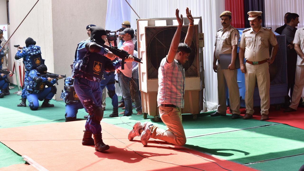 SWAT team members drill in New Delhi. India's first ever all-women SWAT team was deployed for Independence Day celebrations.