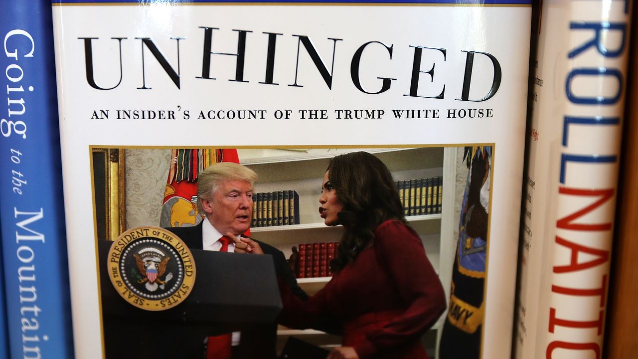 A new book by Omarosa Manigault Newman, "Unhinged: An Insider's Account of the Trump White House",  is displayed on a shelf on August 14, 2018.