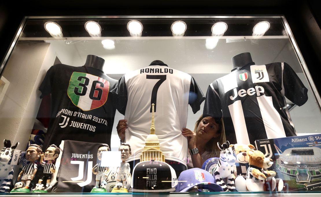 A shop window in downtown Turin seeling Juventus merchandise.