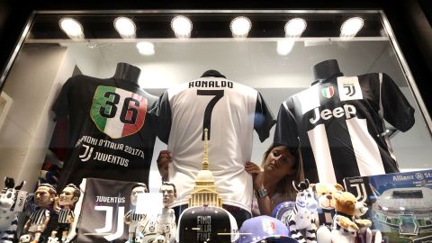 A shop window in downtown Turin seeling Juventus merchandise.