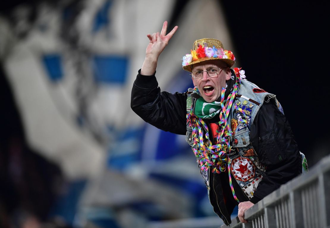 A St. Pauli fan during his team's match against Karlsruher SC.