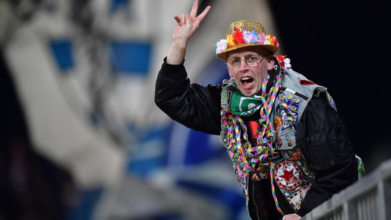 A St. Pauli fan during his team's match against Karlsruher SC.