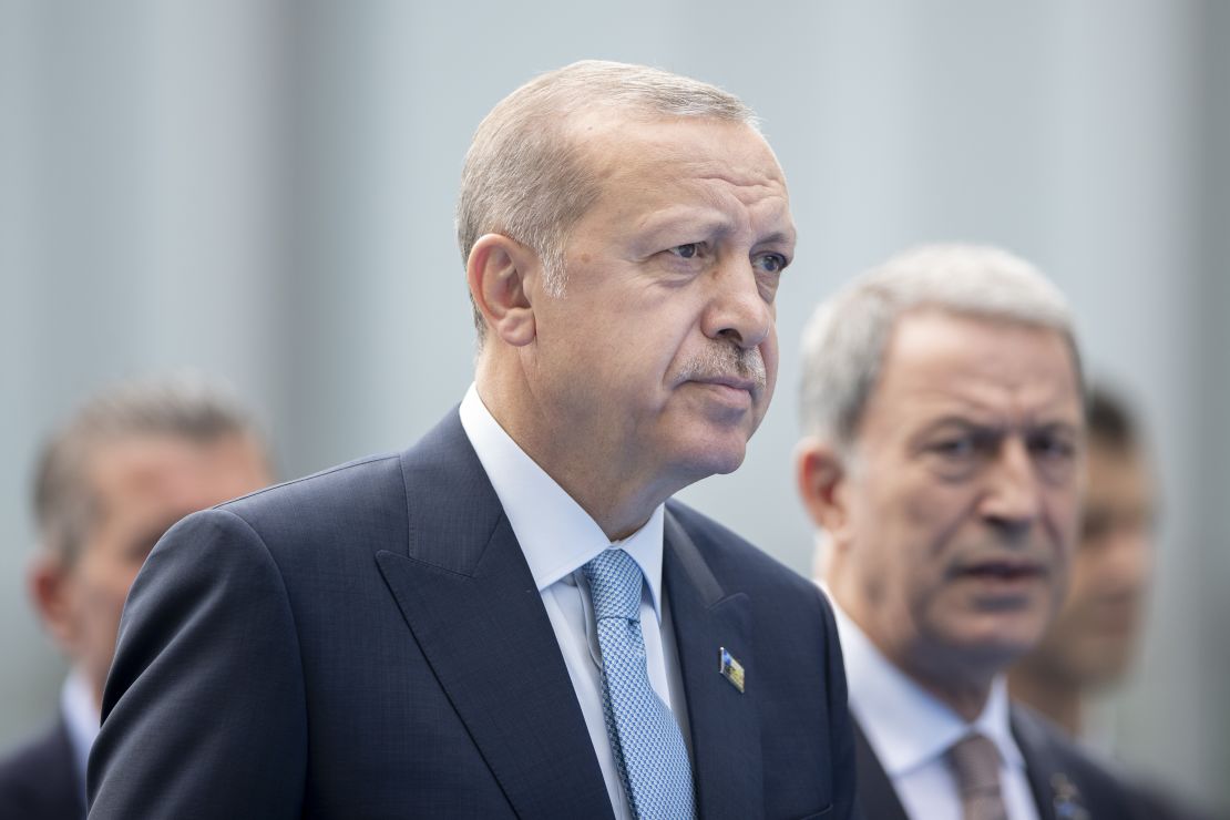 Turkish President Recep Tayyip Erdogan is seen arriving at the NATO Summit in Brussels last month.