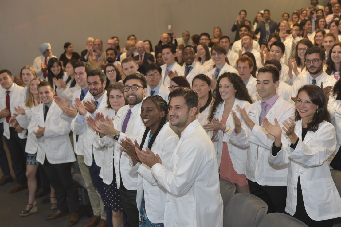 New NYU medical students found out Thursday at their white coat ceremony that their tuition would be covered by a new scholarship.