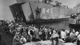 Civilians from Hungnam in North Korea boarding the landing ship 'USS Jefferson County' (LST-845) of the US Navy, as they flee their city during the Korean War, 19th December 1950. The evacuation of Hungnam was code-named Christmas Cargo. A US Navy Defense Department photograph. (Photo by FPG/Archive Photos/Getty Images)