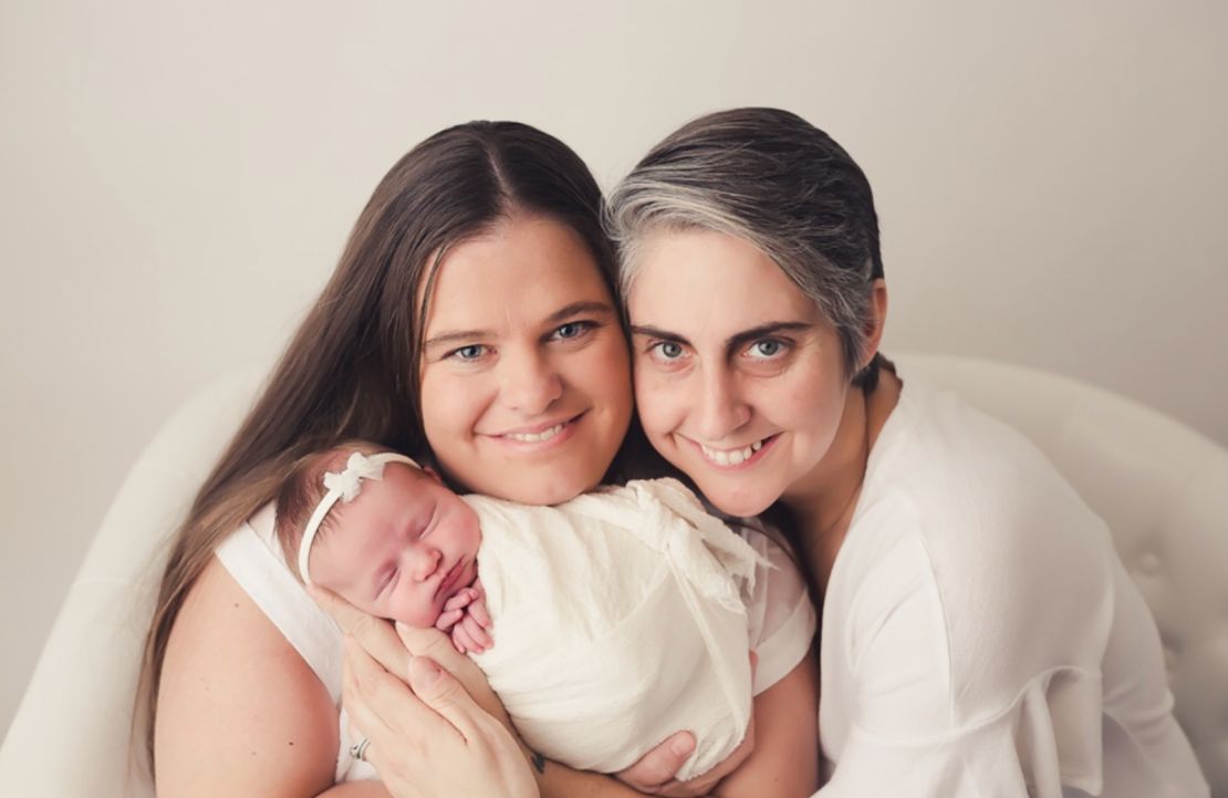 Patricia (left) and Kimberly O'Neill with baby London on August 10.